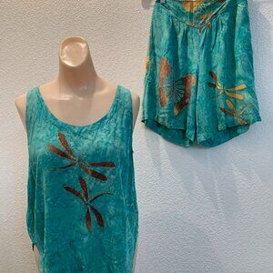 Vintage Tropical Tantrum adorable rayon shorts set size small turquoise